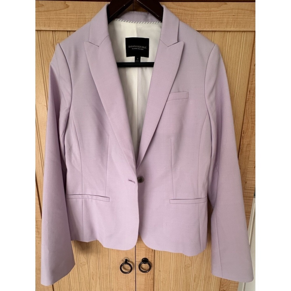 Banana Republic Lavender Classic Blazer Jacket Italian Wool Blend SZ 4 Washable - Picture 6 of 7